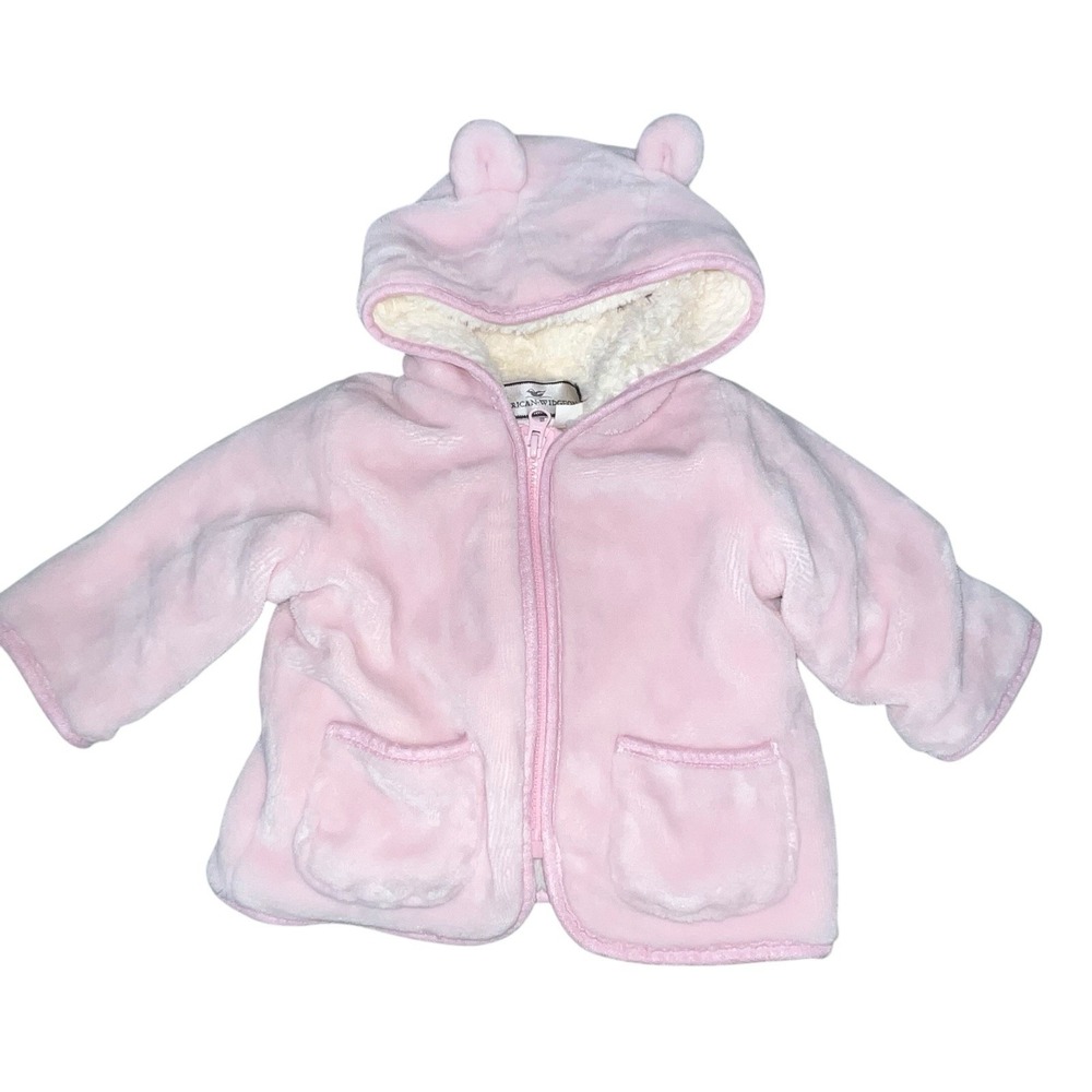 American‎ Widgeon Jacket Baby Girls 9 Mo Pink Fleece Faux Fur Lining Hooded Ears